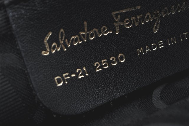 Authentic Salvatore Ferragamo Vara Leather Shoulder Tote Bag Black SF J1905