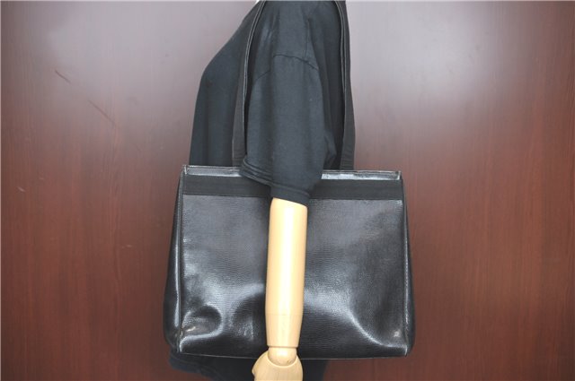Authentic Salvatore Ferragamo Vara Leather Shoulder Tote Bag Black SF J1905