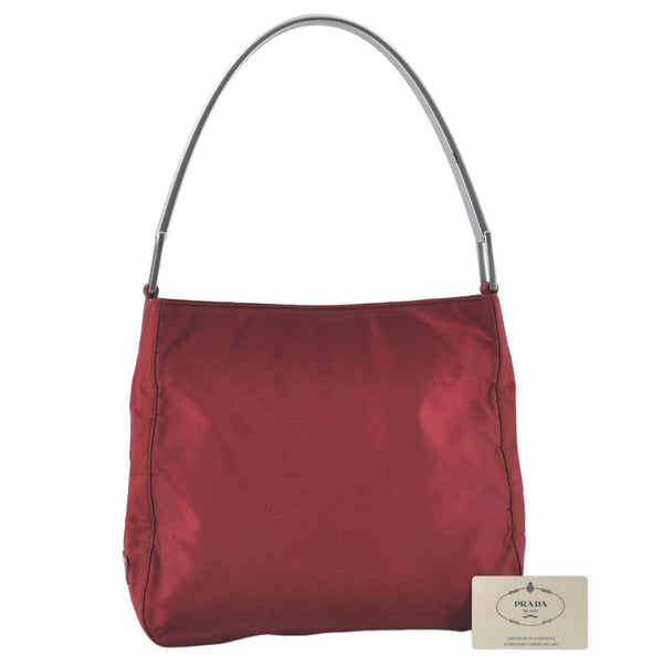 Authentic PRADA Nylon Stainless Shoulder Hand Bag Purse B8446 Red J1913