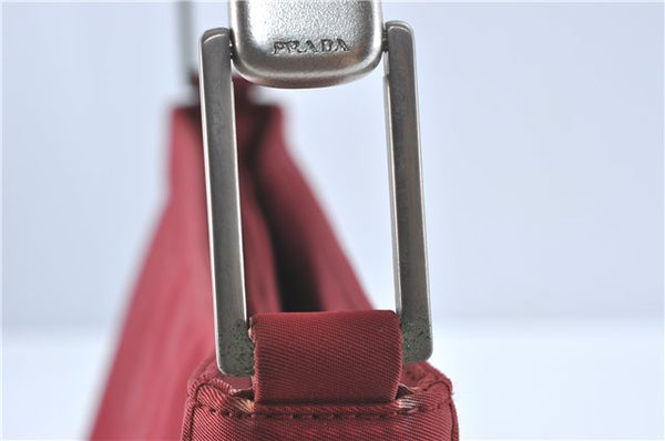 Authentic PRADA Nylon Stainless Shoulder Hand Bag Purse B8446 Red J1913