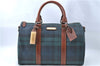 Auth POLO Ralph Lauren Vintage Check PVC Leather Travel Boston Bag Green J1914