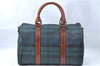 Auth POLO Ralph Lauren Vintage Check PVC Leather Travel Boston Bag Green J1914