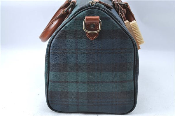 Auth POLO Ralph Lauren Vintage Check PVC Leather Travel Boston Bag Green J1914