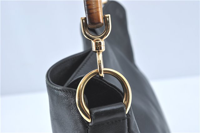 Authentic GUCCI Bamboo Hand Tote Bag Purse Leather 0011638 Black Junk J1918