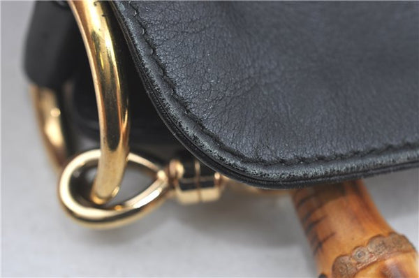 Authentic GUCCI Bamboo Hand Tote Bag Purse Leather 0011638 Black Junk J1918