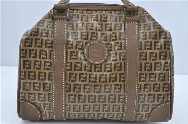 Authentic FENDI Zucchino Hand Boston Bag PVC Leather Brown J1919