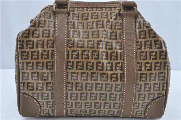 Authentic FENDI Zucchino Hand Boston Bag PVC Leather Brown J1919