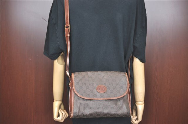Authentic GUCCI Shoulder Cross Body Bag Purse GG PVC Leather Brown Junk J1921