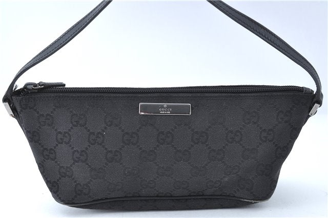 Authentic GUCCI Hand Bag Pouch Purse GG Canvas Leather 07198 Black J1923