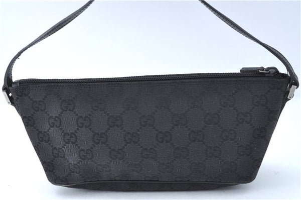 Authentic GUCCI Hand Bag Pouch Purse GG Canvas Leather 07198 Black J1923