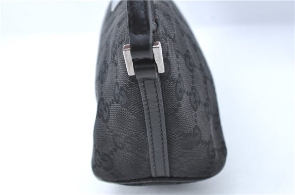Authentic GUCCI Hand Bag Pouch Purse GG Canvas Leather 07198 Black J1923