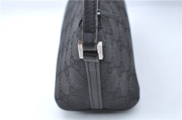 Authentic GUCCI Hand Bag Pouch Purse GG Canvas Leather 07198 Black J1923