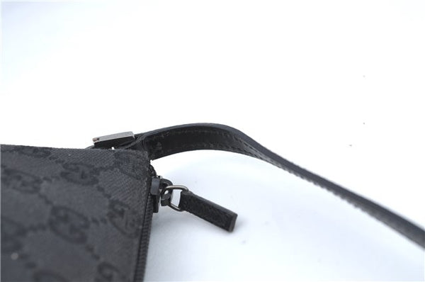 Authentic GUCCI Hand Bag Pouch Purse GG Canvas Leather 07198 Black J1923
