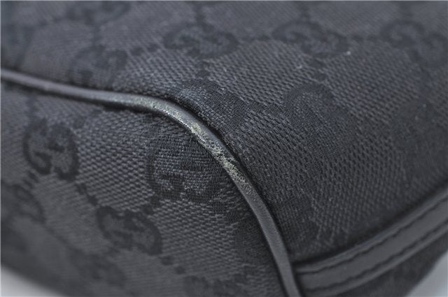 Authentic GUCCI Hand Bag Pouch Purse GG Canvas Leather 07198 Black J1923