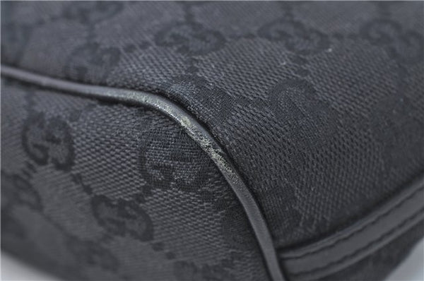 Authentic GUCCI Hand Bag Pouch Purse GG Canvas Leather 07198 Black J1923