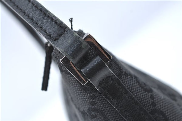 Authentic GUCCI Hand Bag Pouch Purse GG Canvas Leather 07198 Black J1923