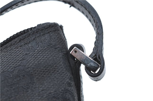 Authentic GUCCI Hand Bag Pouch Purse GG Canvas Leather 07198 Black J1923