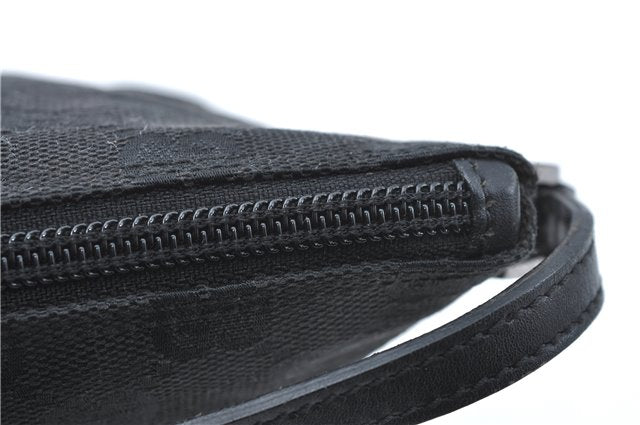 Authentic GUCCI Hand Bag Pouch Purse GG Canvas Leather 07198 Black J1923