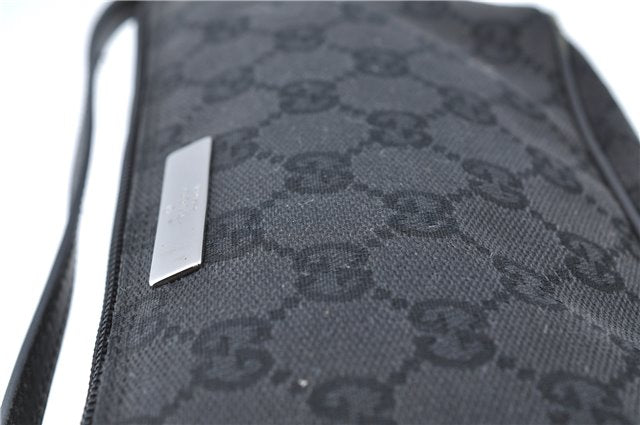 Authentic GUCCI Hand Bag Pouch Purse GG Canvas Leather 07198 Black J1923