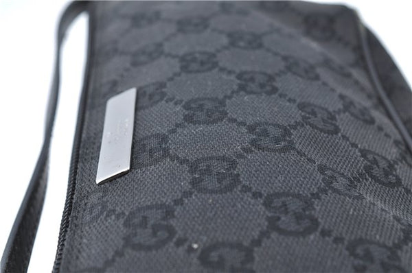 Authentic GUCCI Hand Bag Pouch Purse GG Canvas Leather 07198 Black J1923