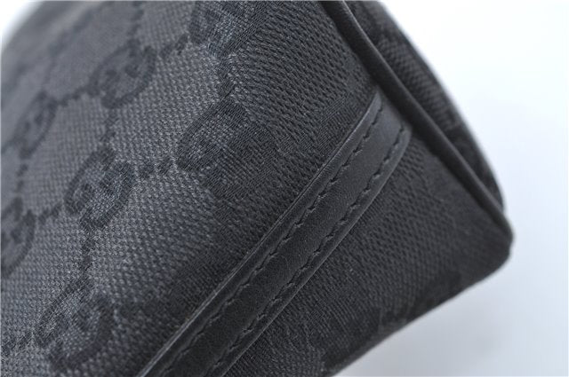Authentic GUCCI Hand Bag Pouch Purse GG Canvas Leather 07198 Black J1923