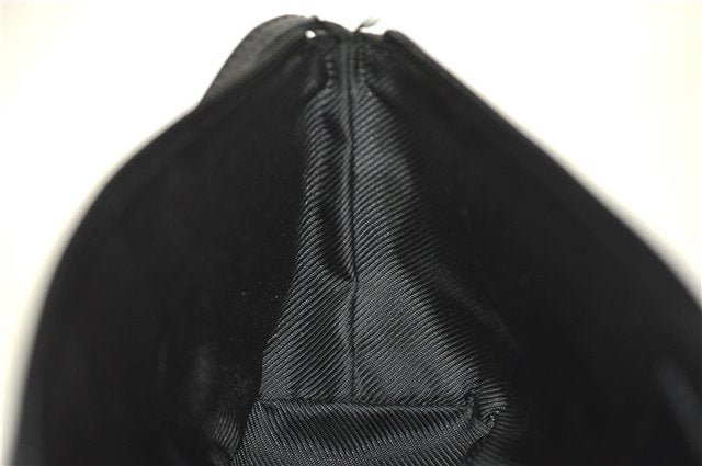 Authentic GUCCI Hand Bag Pouch Purse GG Canvas Leather 07198 Black J1923