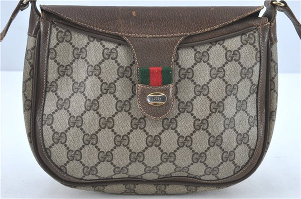 Authentic GUCCI Web Sherry Line Shoulder Cross Bag GG PVC Leather Brown J1926