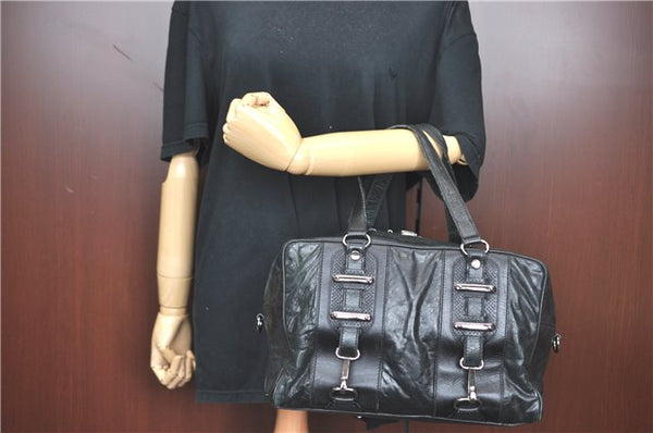 Authentic BALENCIAGA Hand Boston Bag Leather 156428 Black J1929