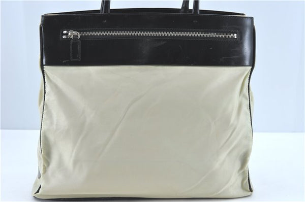 Authentic PRADA Nylon Tessuto Leather Shoulder Hand Bag Ivory Black J1932