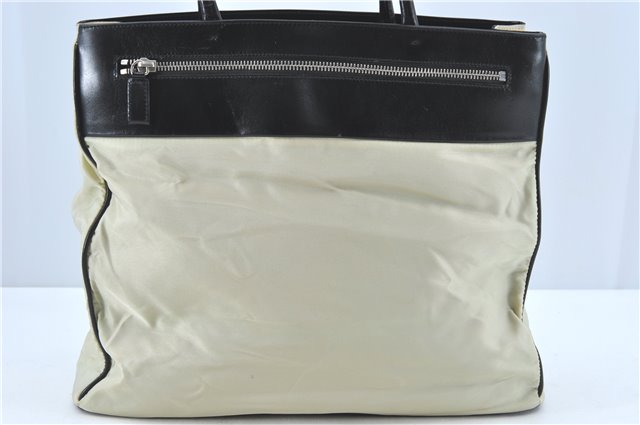 Authentic PRADA Nylon Tessuto Leather Shoulder Hand Bag Ivory Black J1932