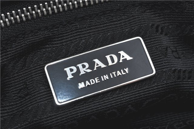 Authentic PRADA Nylon Tessuto Leather Shoulder Hand Bag Ivory Black J1932