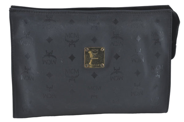 Authentic MCM Visetos PVC Leather Vintage Clutch Hand Bag Purse Black J1933