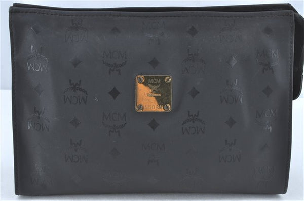 Authentic MCM Visetos PVC Leather Vintage Clutch Hand Bag Purse Black J1933