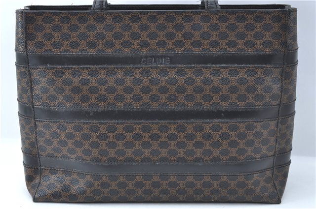 Authentic CELINE Macadam Blason Pattern Hand Bag Purse PVC Leather Black J1937