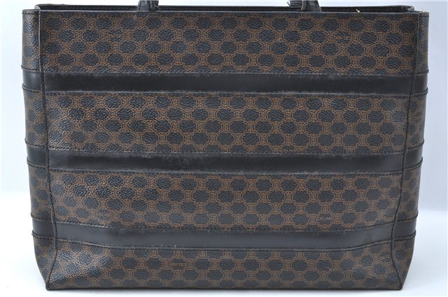 Authentic CELINE Macadam Blason Pattern Hand Bag Purse PVC Leather Black J1937