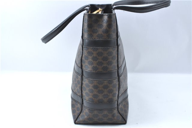 Authentic CELINE Macadam Blason Pattern Hand Bag Purse PVC Leather Black J1937
