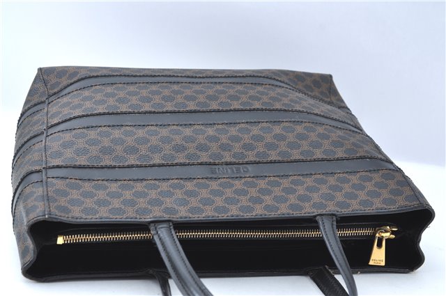 Authentic CELINE Macadam Blason Pattern Hand Bag Purse PVC Leather Black J1937