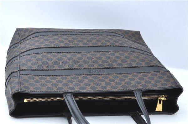 Authentic CELINE Macadam Blason Pattern Hand Bag Purse PVC Leather Black J1937