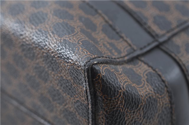 Authentic CELINE Macadam Blason Pattern Hand Bag Purse PVC Leather Black J1937