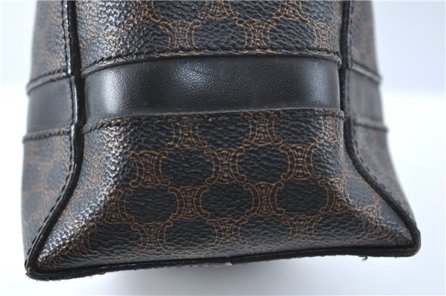 Authentic CELINE Macadam Blason Pattern Hand Bag Purse PVC Leather Black J1937