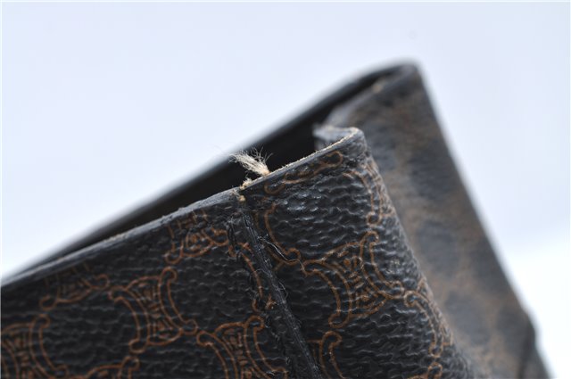 Authentic CELINE Macadam Blason Pattern Hand Bag Purse PVC Leather Black J1937