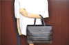 Authentic CELINE Macadam Blason Pattern Hand Bag Purse PVC Leather Black J1937