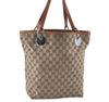 Authentic GUCCI Eclipse Shoulder Tote Bag GG Canvas Leather 120836 Brown J1939
