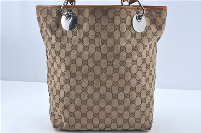 Authentic GUCCI Eclipse Shoulder Tote Bag GG Canvas Leather 120836 Brown J1939