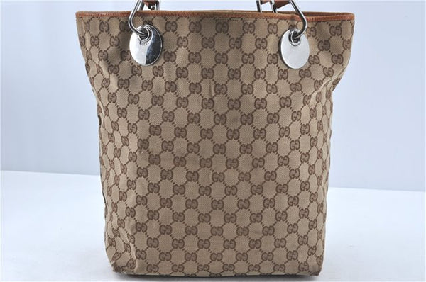 Authentic GUCCI Eclipse Shoulder Tote Bag GG Canvas Leather 120836 Brown J1939