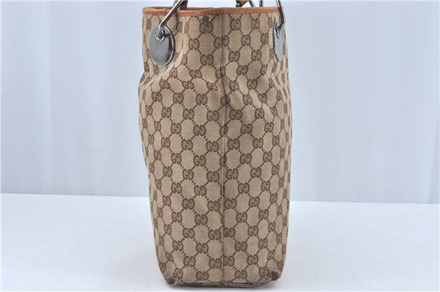 Authentic GUCCI Eclipse Shoulder Tote Bag GG Canvas Leather 120836 Brown J1939