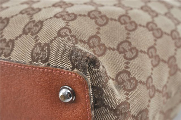 Authentic GUCCI Eclipse Shoulder Tote Bag GG Canvas Leather 120836 Brown J1939