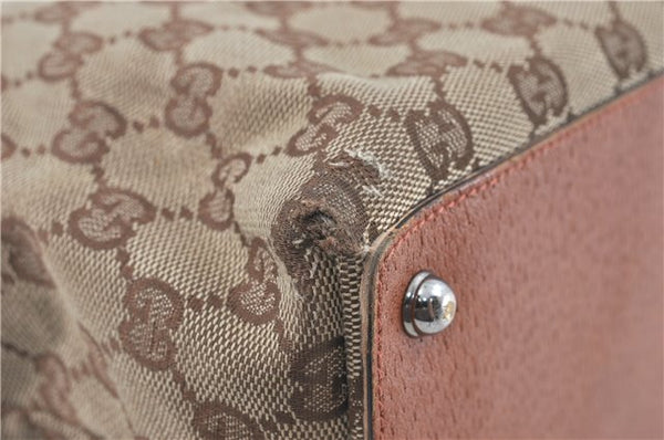 Authentic GUCCI Eclipse Shoulder Tote Bag GG Canvas Leather 120836 Brown J1939