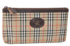 Authentic Burberrys Nova Check Canvas Pouch Purse Brown Beige J1941