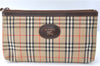 Authentic Burberrys Nova Check Canvas Pouch Purse Brown Beige J1941